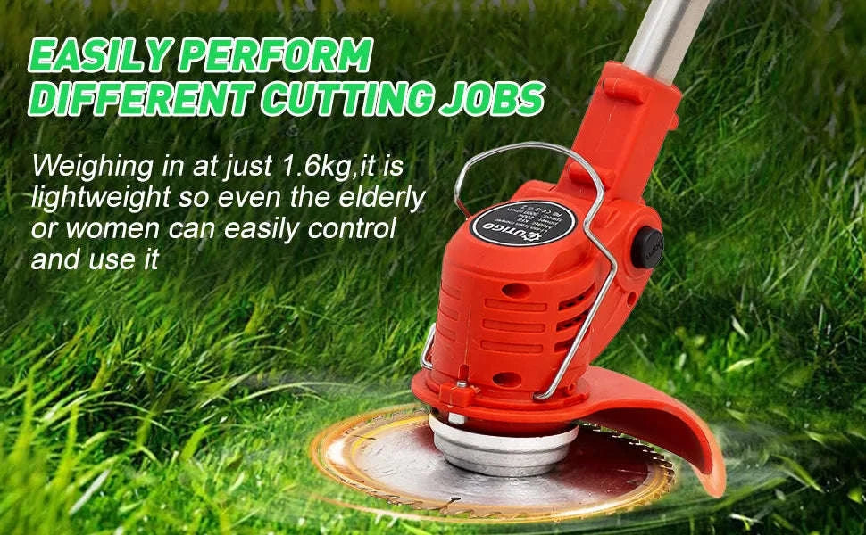 Cordless Electric Grass Trimmer with Adjustable Head and 4 Blade Types-Red / EU / two batteries|france
