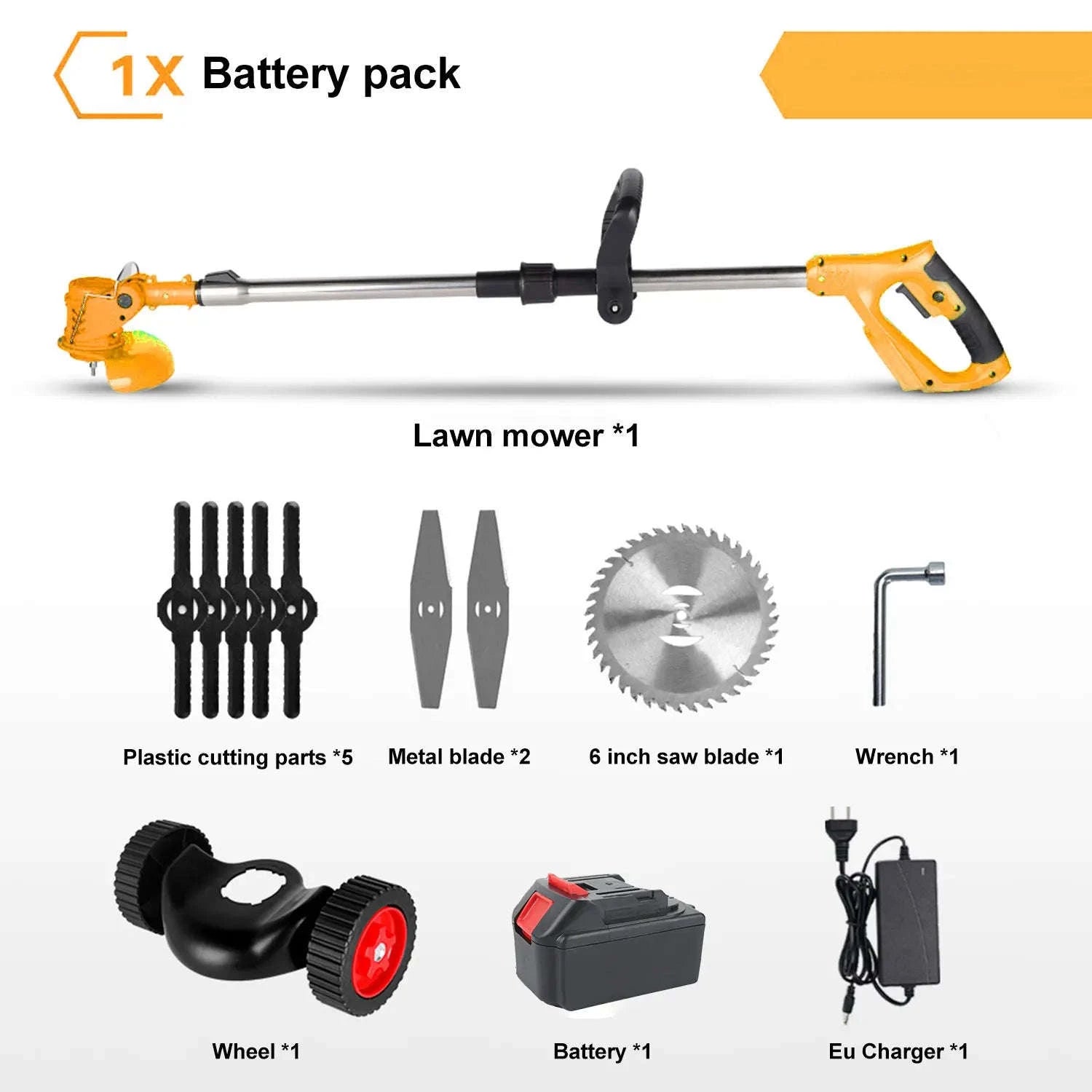 Cordless Electric Grass Trimmer with Adjustable Shaft & 3 Blade Types-Red 2pcs batteries / EU / france