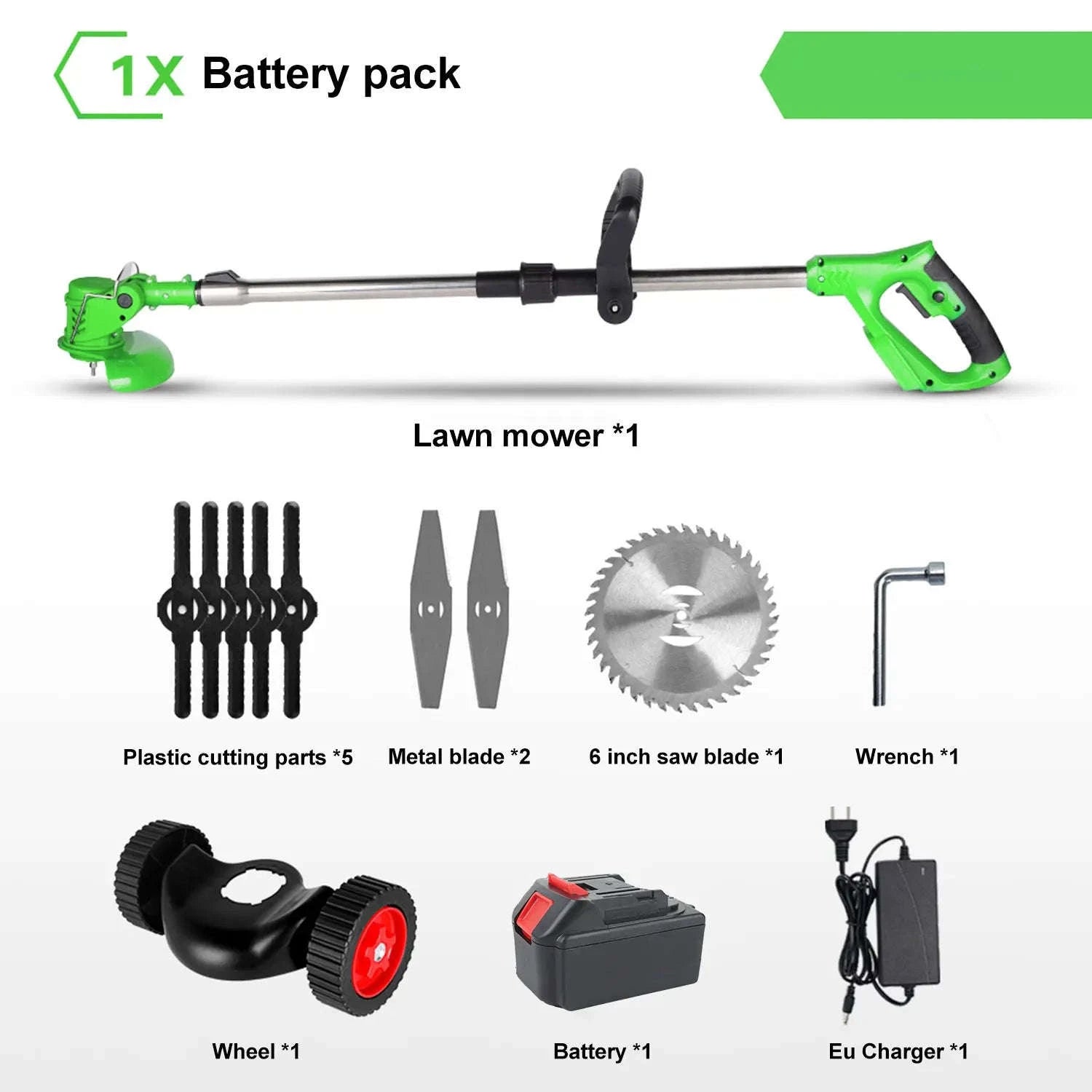 Cordless Electric Grass Trimmer with Adjustable Shaft & 3 Blade Types-Red 2pcs batteries / EU / france