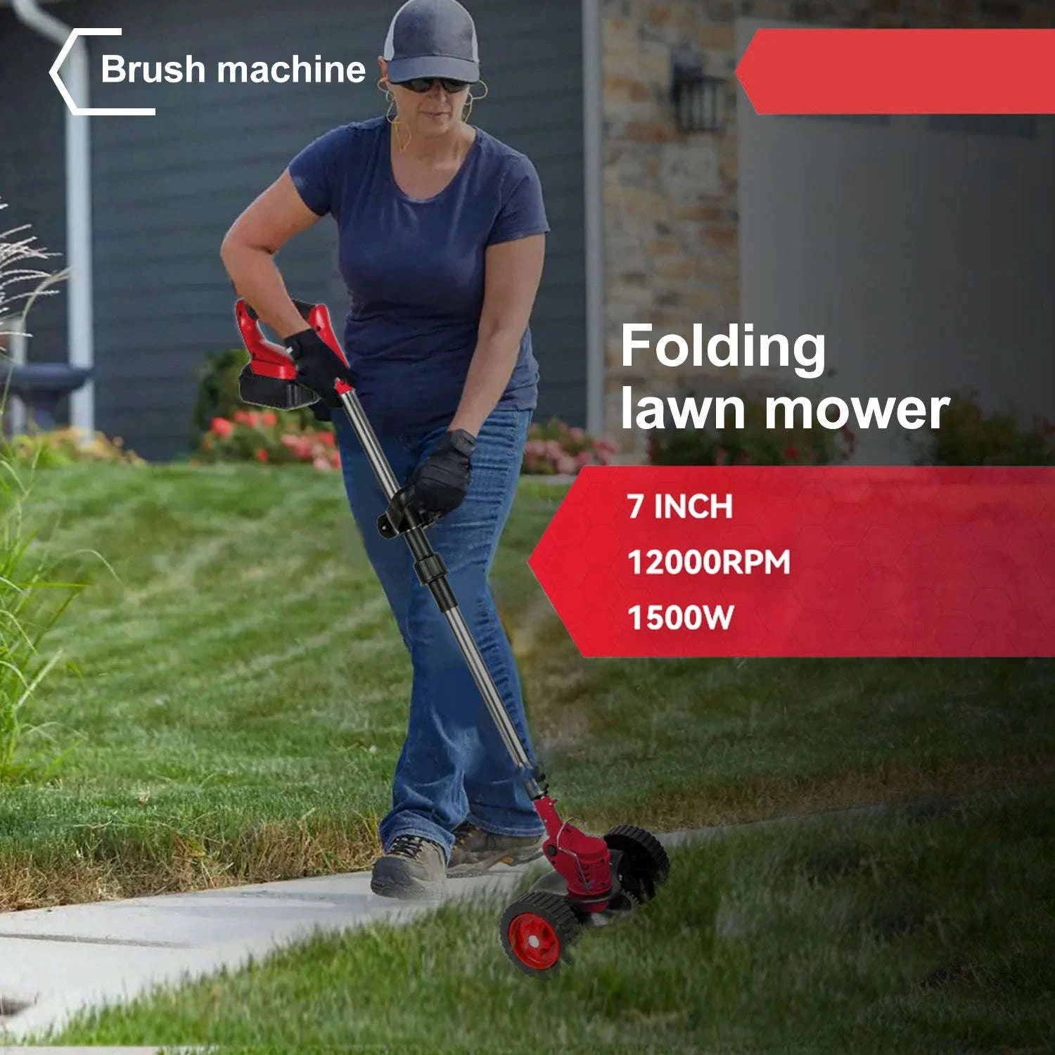 Cordless Electric Grass Trimmer with Adjustable Shaft & 3 Blade Types-Red 2pcs batteries / EU / france