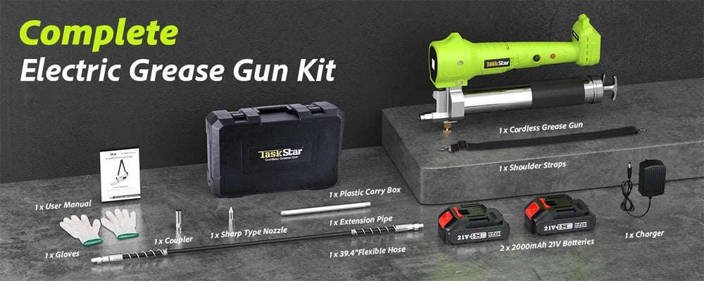 Cordless Electric Grease Gun Kit, 10,000 PSI with 39.4" Hose-with 1X2.0Ah battery / United States