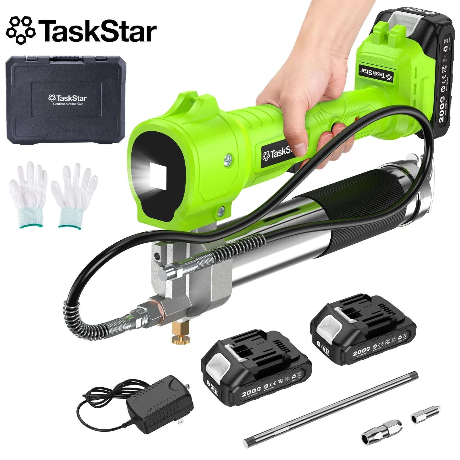 Cordless Electric Grease Gun Kit, 10,000 PSI with 39.4" Hose-with 1X2.0Ah battery / United States