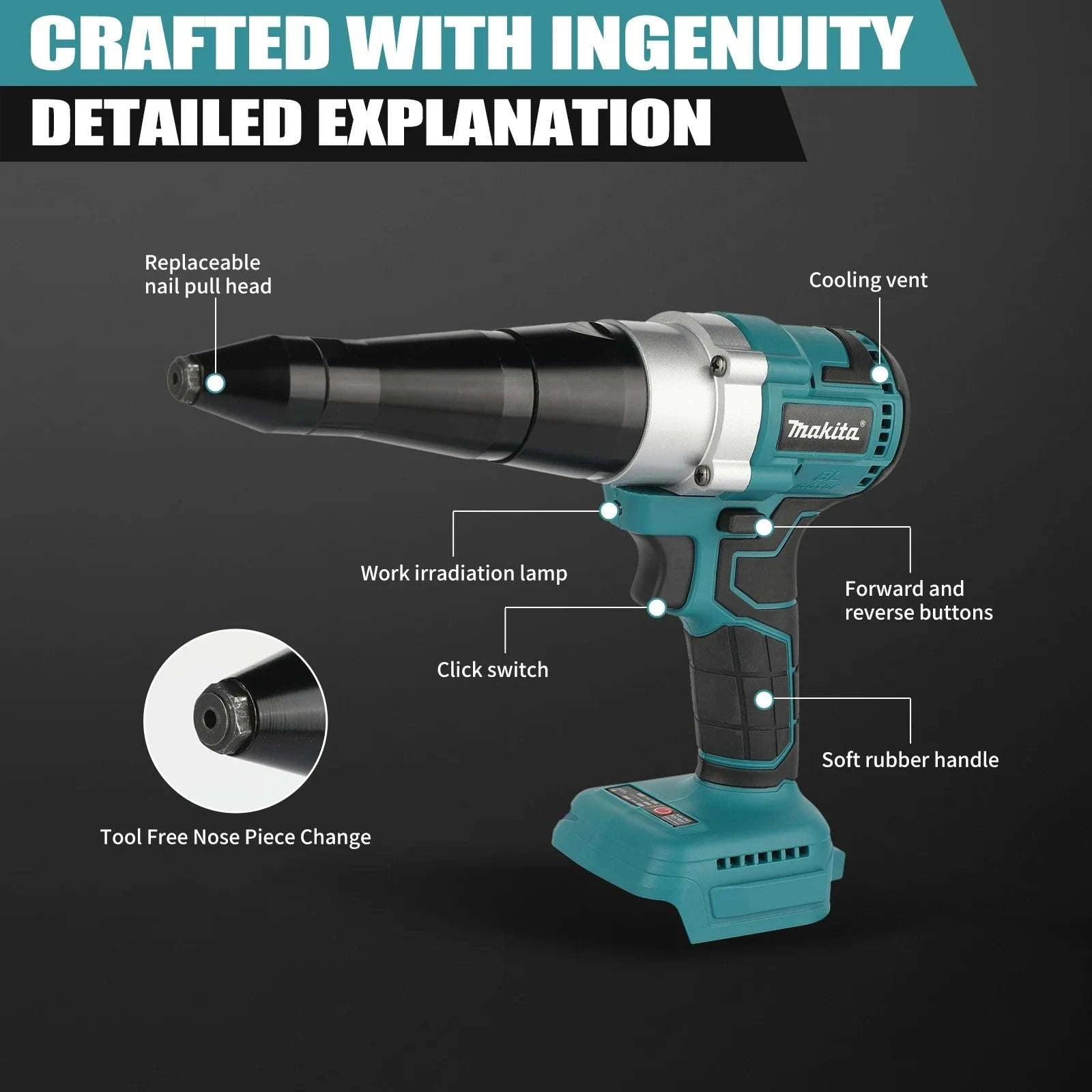 Cordless Electric Rivet Gun with Brushless Motor and LED Light-No battery