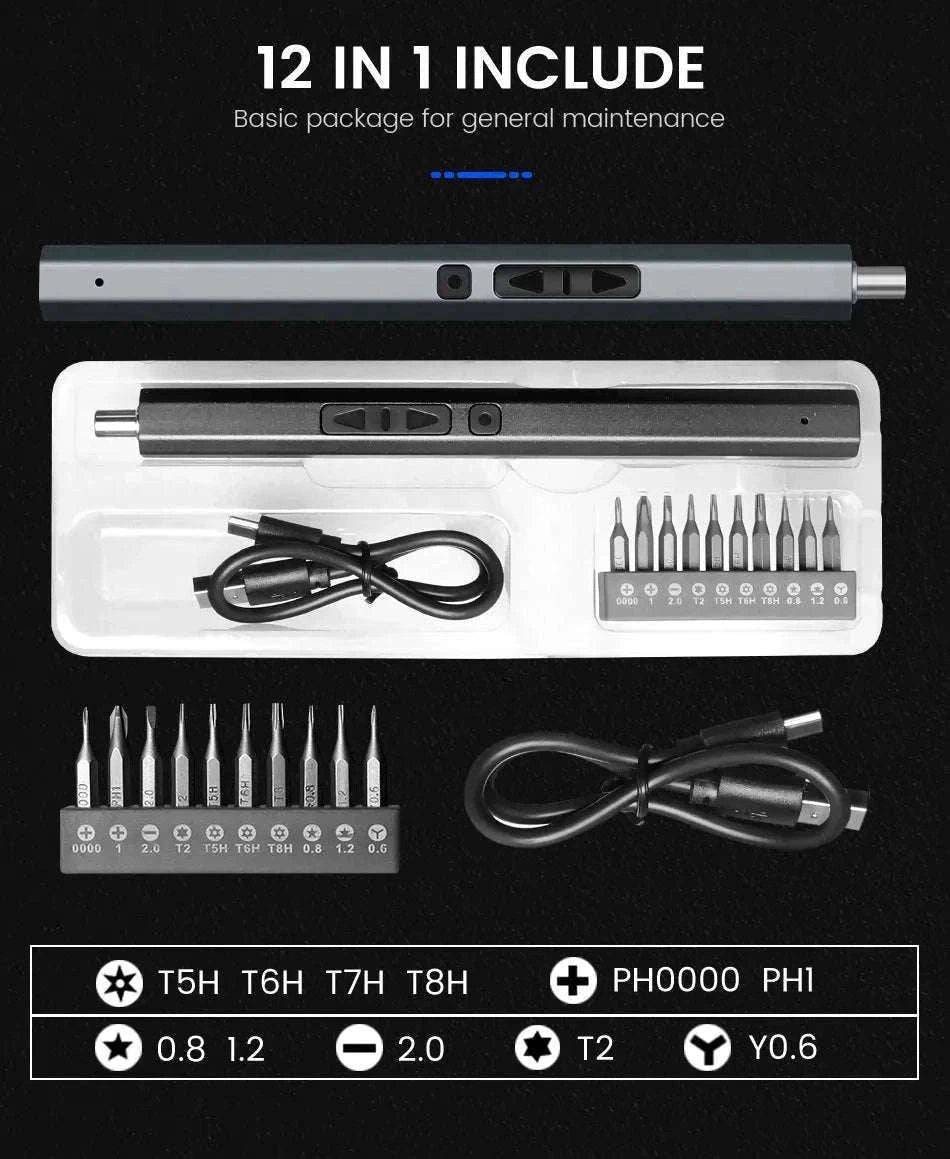 Cordless Electric Screwdriver Set for Precision Repairs-12 in 1
