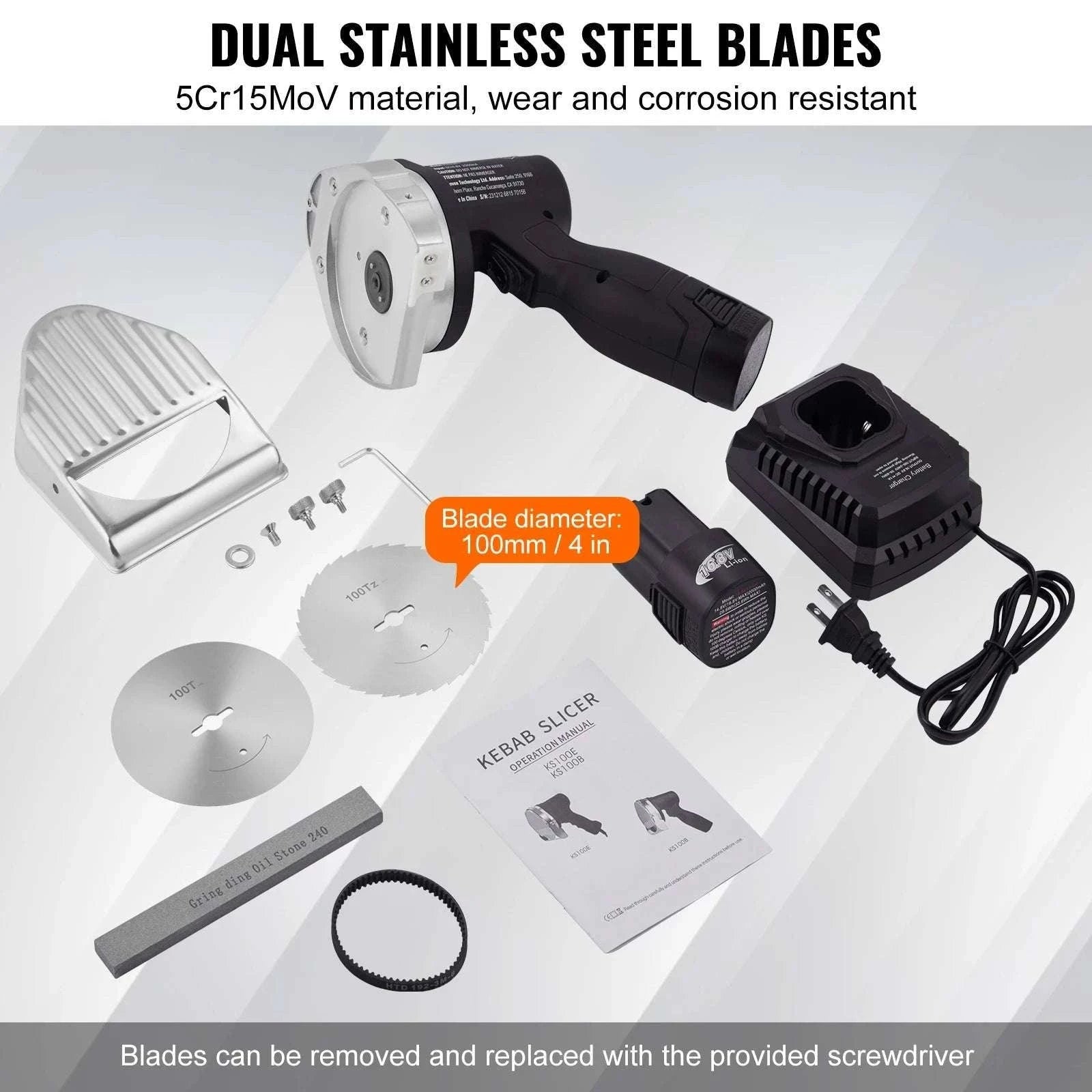 Cordless Electric Shawarma Knife 100mm Stainless Steel Gyro Cutter-100mm wired / CZECH REPUBLIC