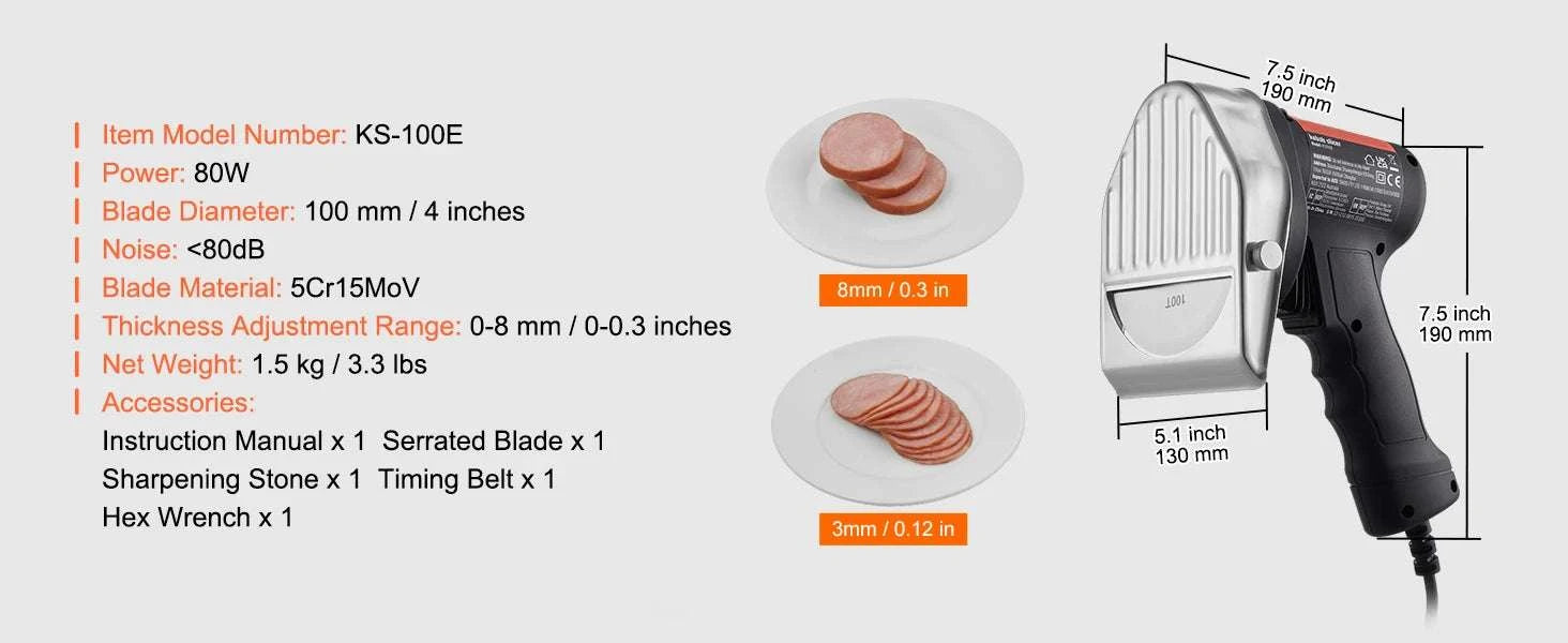 Cordless Electric Shawarma Knife 100mm Stainless Steel Gyro Cutter-Flat surface / CZECH REPUBLIC