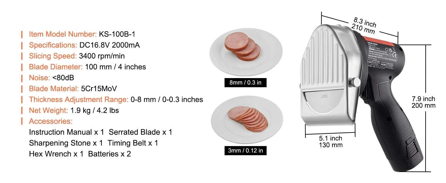Cordless Electric Shawarma Knife 100mm Stainless Steel Gyro Cutter-Flat surface / CZECH REPUBLIC