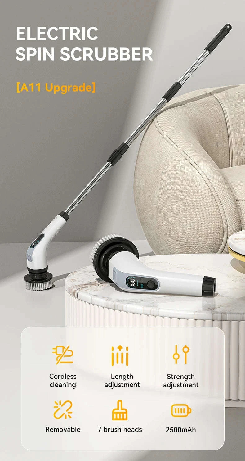 Cordless Electric Spin Scrubber 7-in-1-GRAY