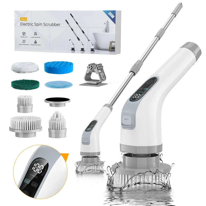 Cordless Electric Spin Scrubber 7-in-1-GRAY