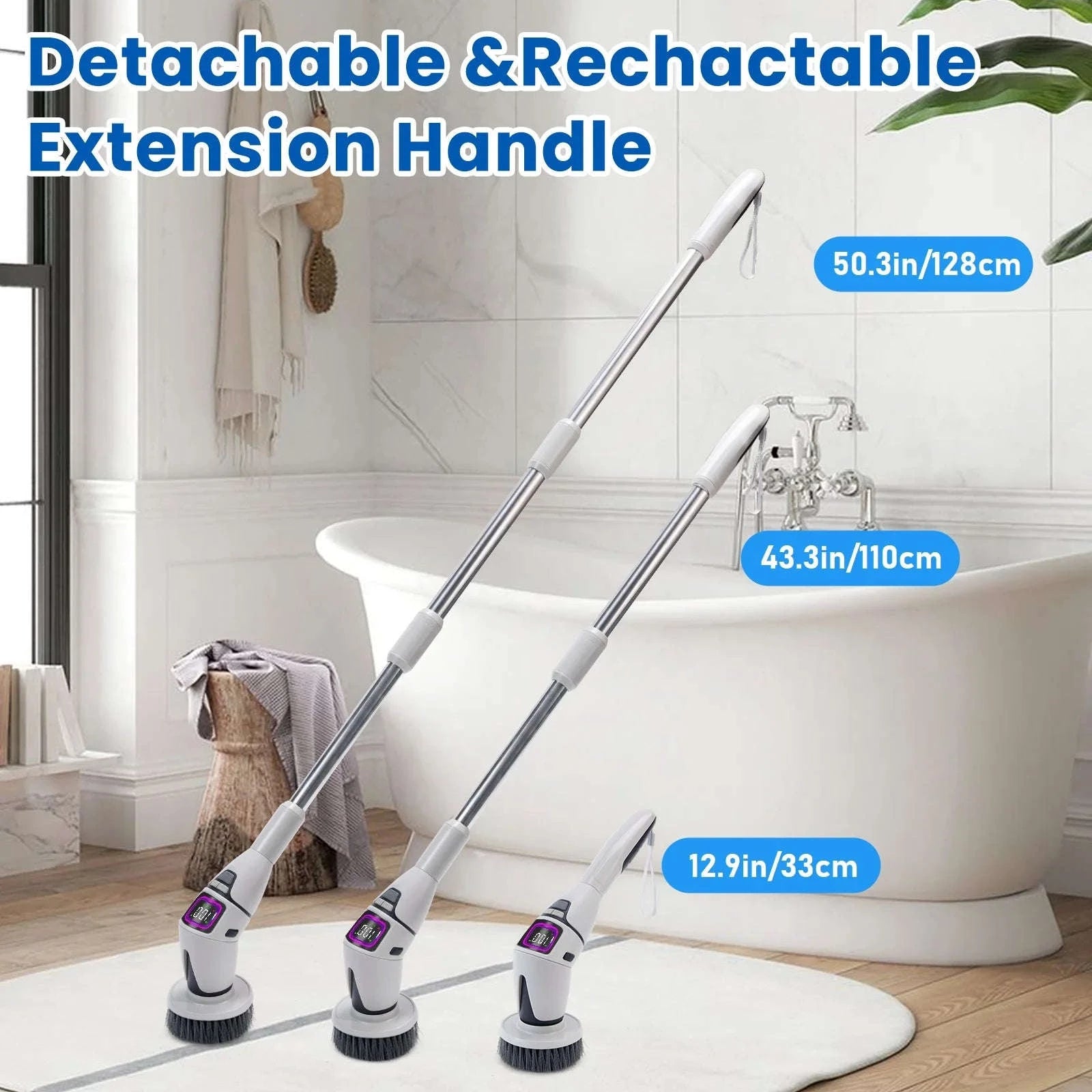 Cordless Electric Spin Scrubber with 10 Brush Heads & Extension Handle-GRAY / france