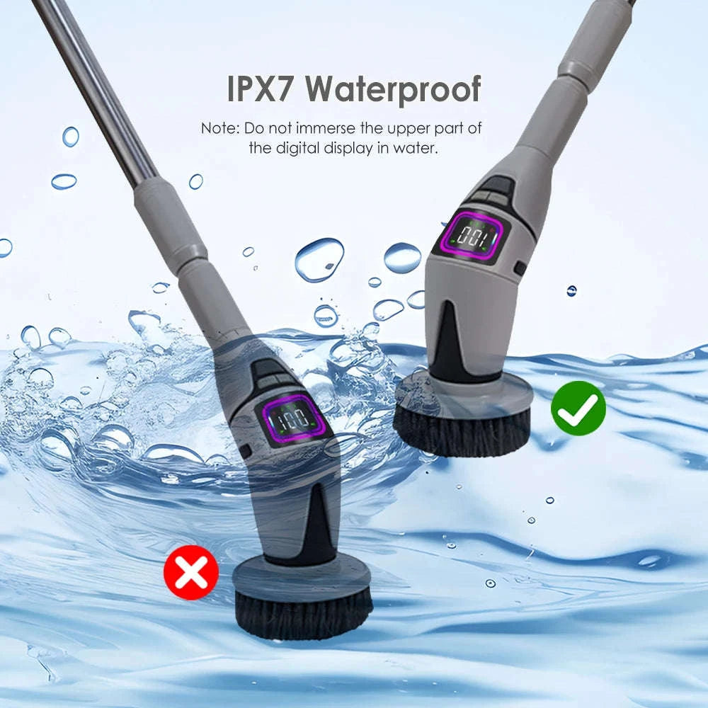 Cordless Electric Spin Scrubber with 10 Brush Heads & Extension Handle-GRAY / france