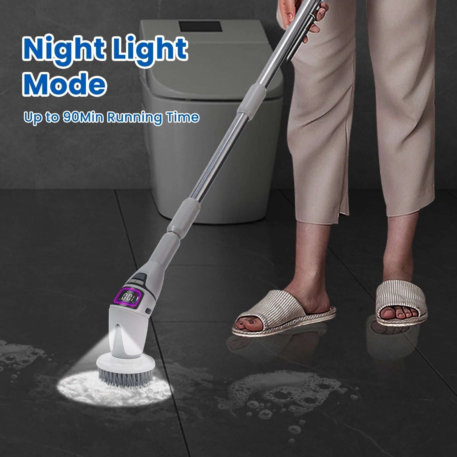 Cordless Electric Spin Scrubber with 10 Brush Heads & Extension Handle-GRAY / france