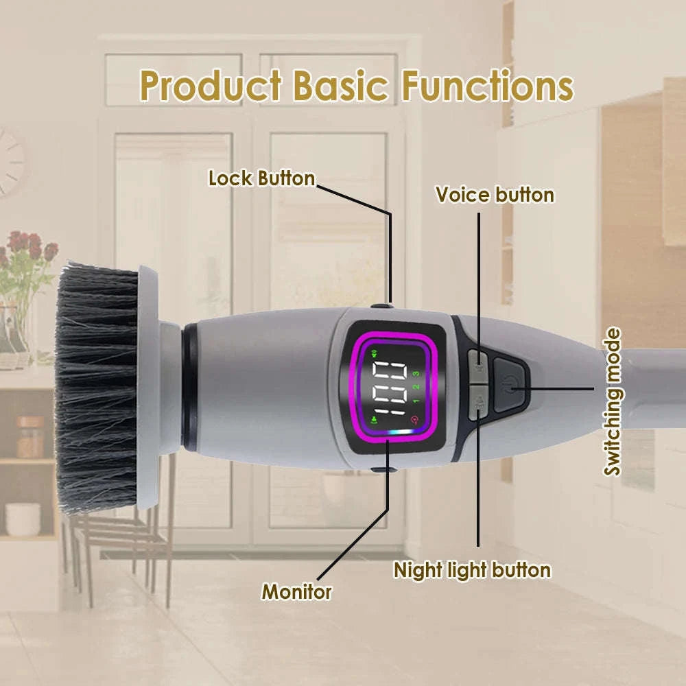 Cordless Electric Spin Scrubber with 10 Brush Heads & Extension Handle-GRAY / france