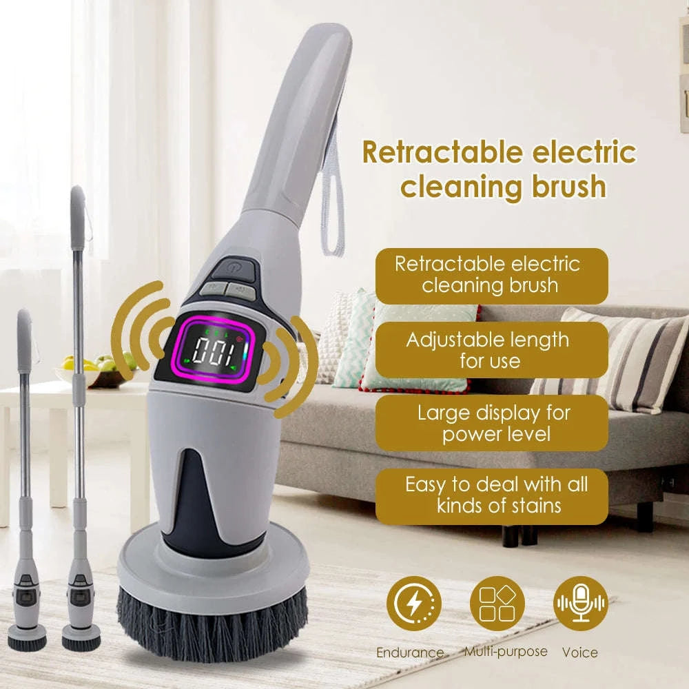 Cordless Electric Spin Scrubber with 10 Brush Heads & Extension Handle-GRAY / france
