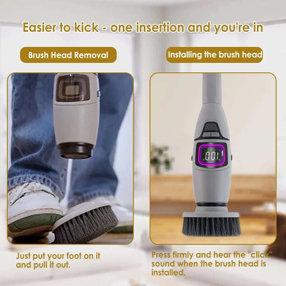 Cordless Electric Spin Scrubber with 10 Brush Heads & Extension Handle-GRAY / france