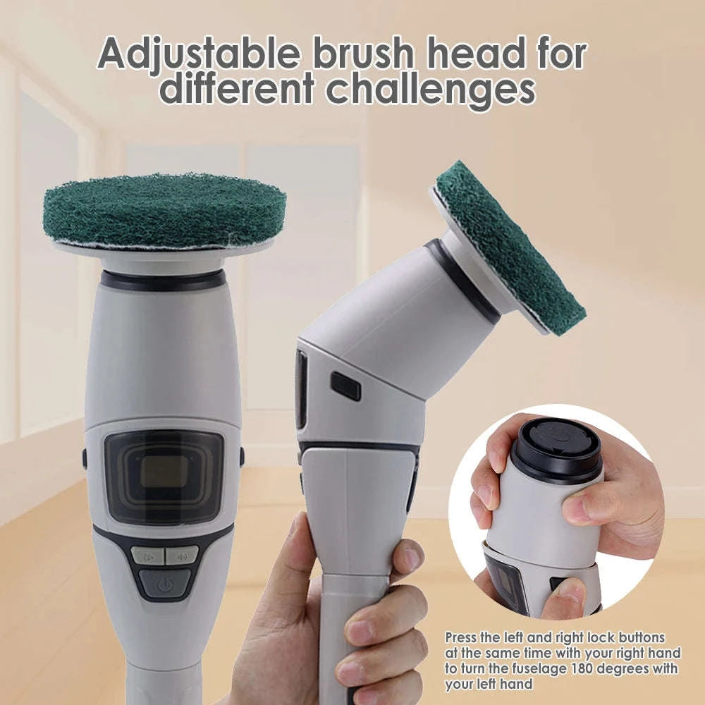 Cordless Electric Spin Scrubber with 10 Brush Heads & Extension Handle-GRAY / france