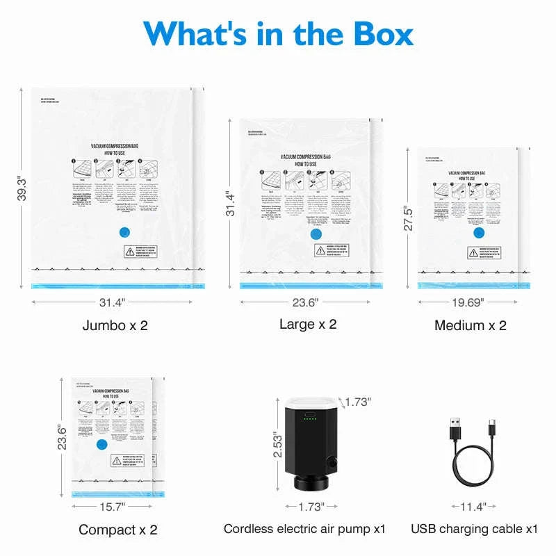 Cordless Electric Vacuum Pump for Travel Storage-only 18 bags combo