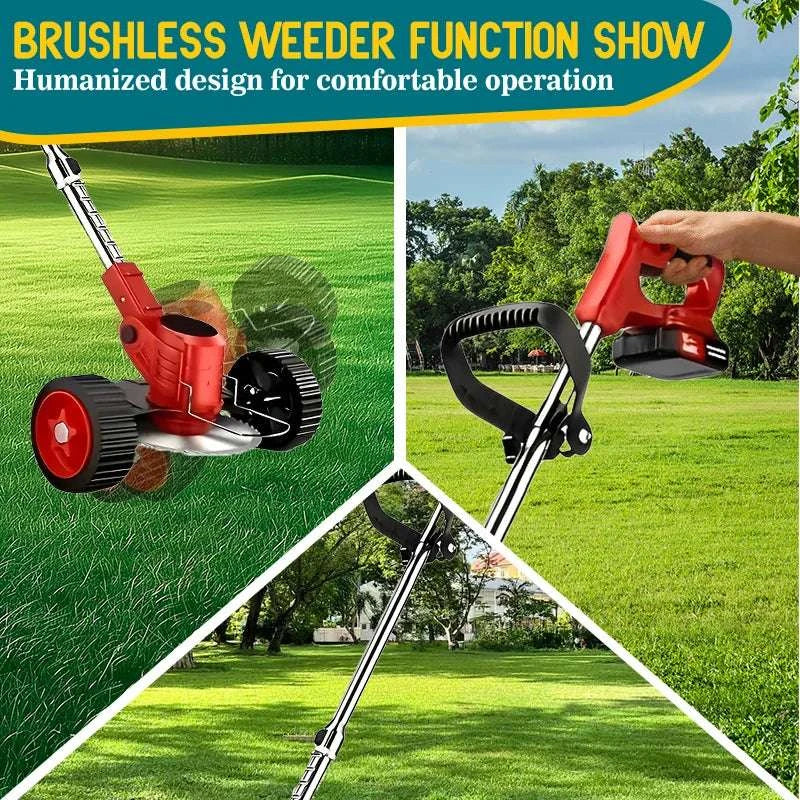 Cordless Electric Weed Trimmer with Telescopic Handle for Gardens-Green / US / two batteries|United States|Reel Mowers