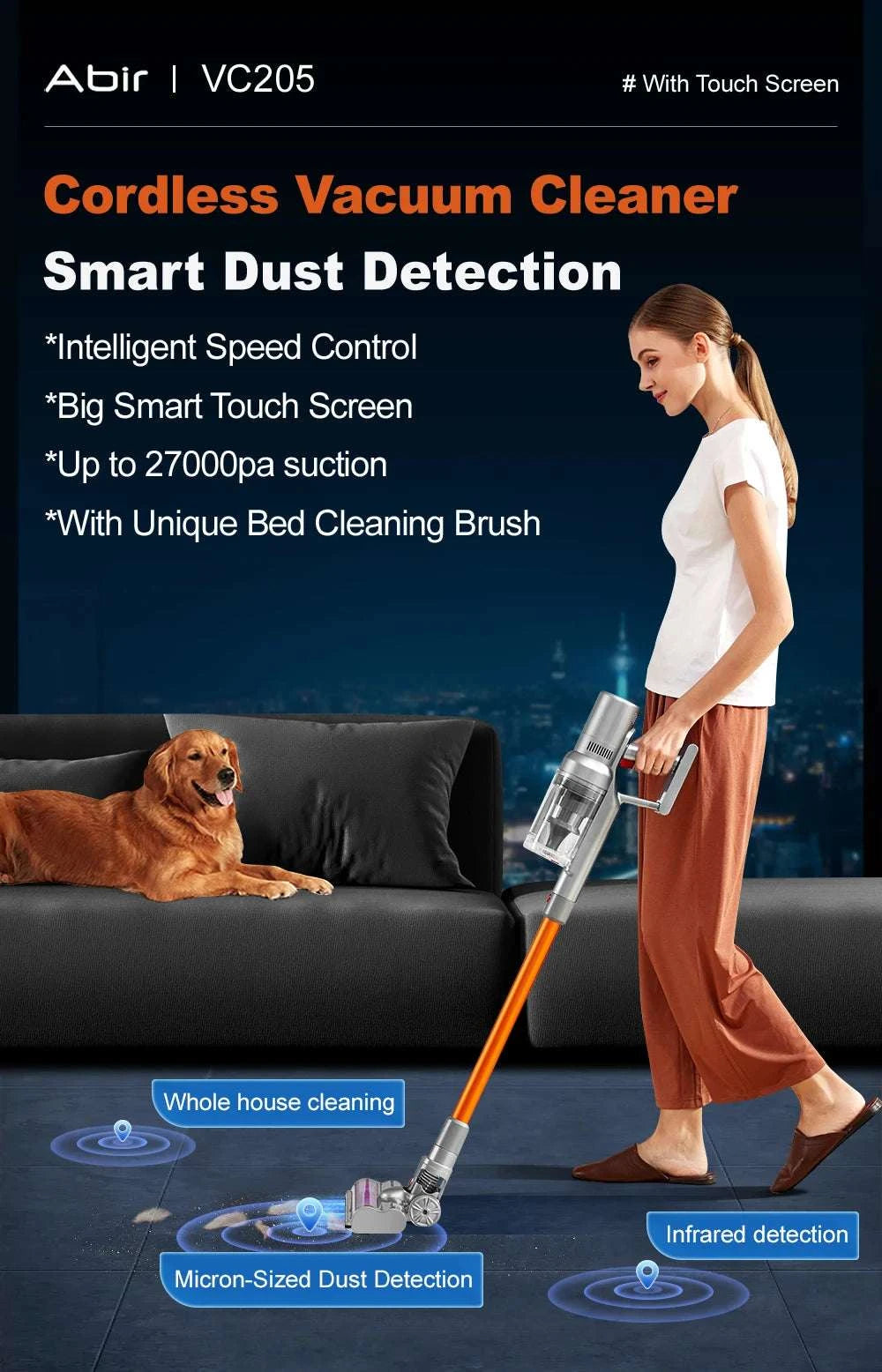 Cordless Handheld Vacuum 27000Pa with Smart Sensor & Touch Screen-