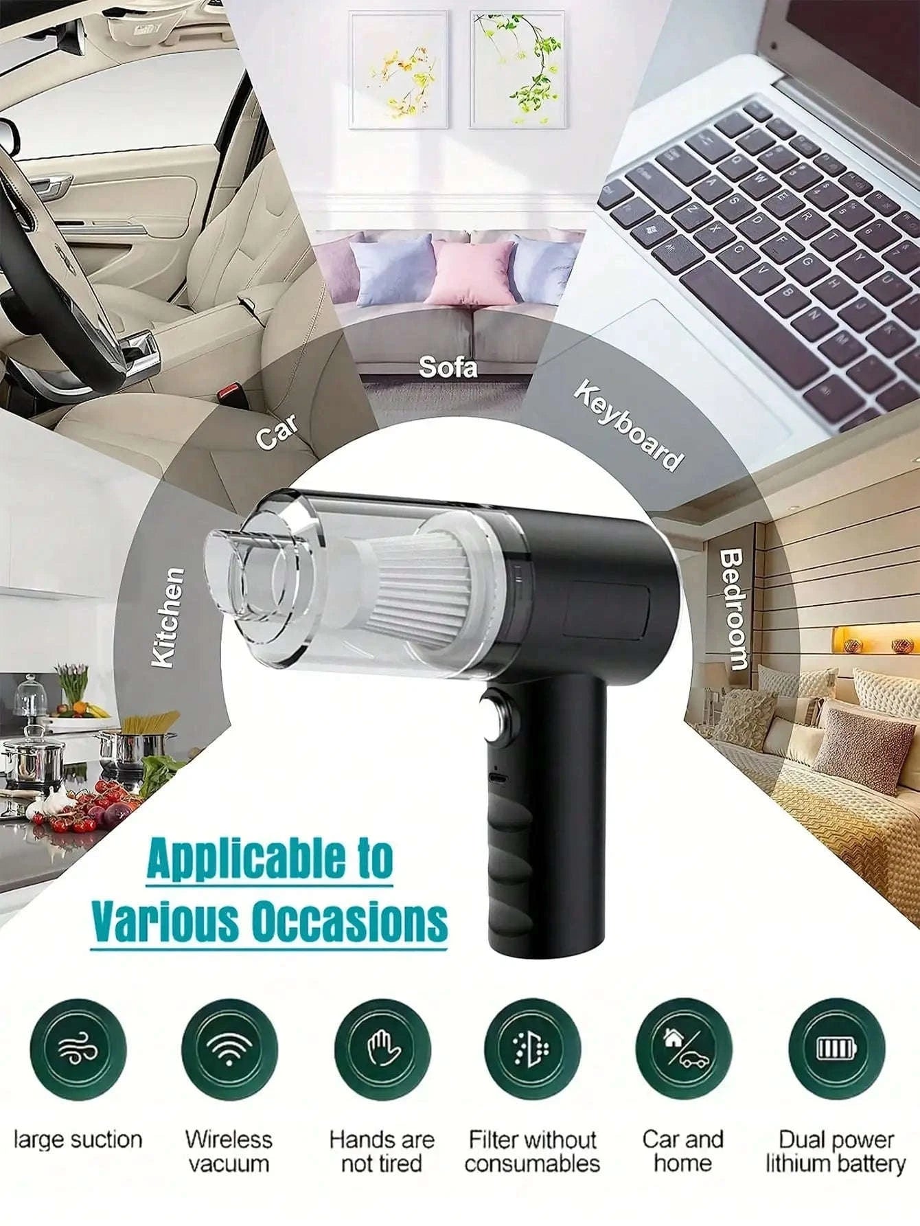 Cordless Handheld Vacuum Cleaner for Car, Home and Pet Hair-United States / Black
