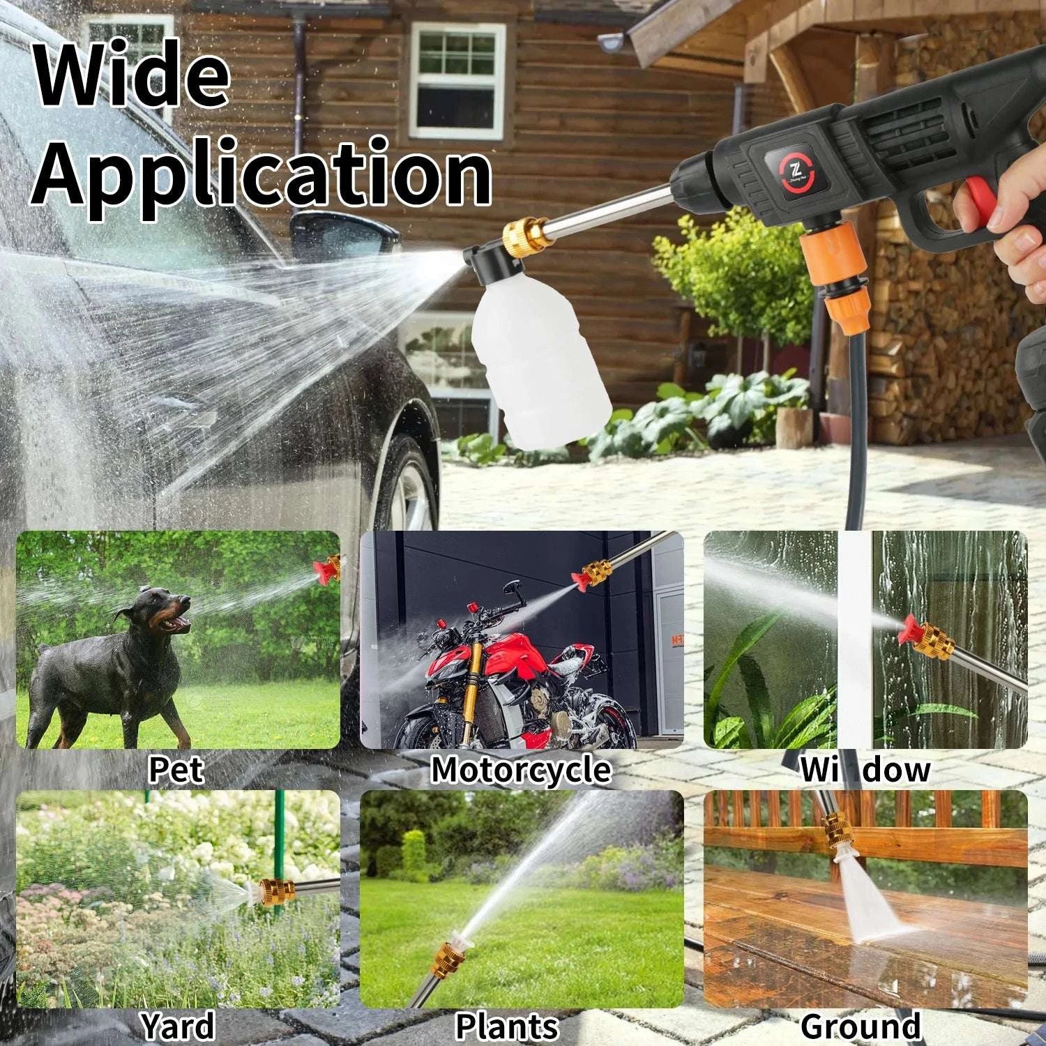 Cordless High Pressure Washer 50Bar with Battery & 6-in-1 Nozzle-20000mAh Battery*2 / EU / france|Electric