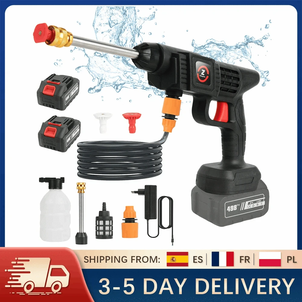 Cordless High Pressure Washer 50Bar with Battery & 6-in-1 Nozzle-20000mAh Battery*2 / EU / france|Electric