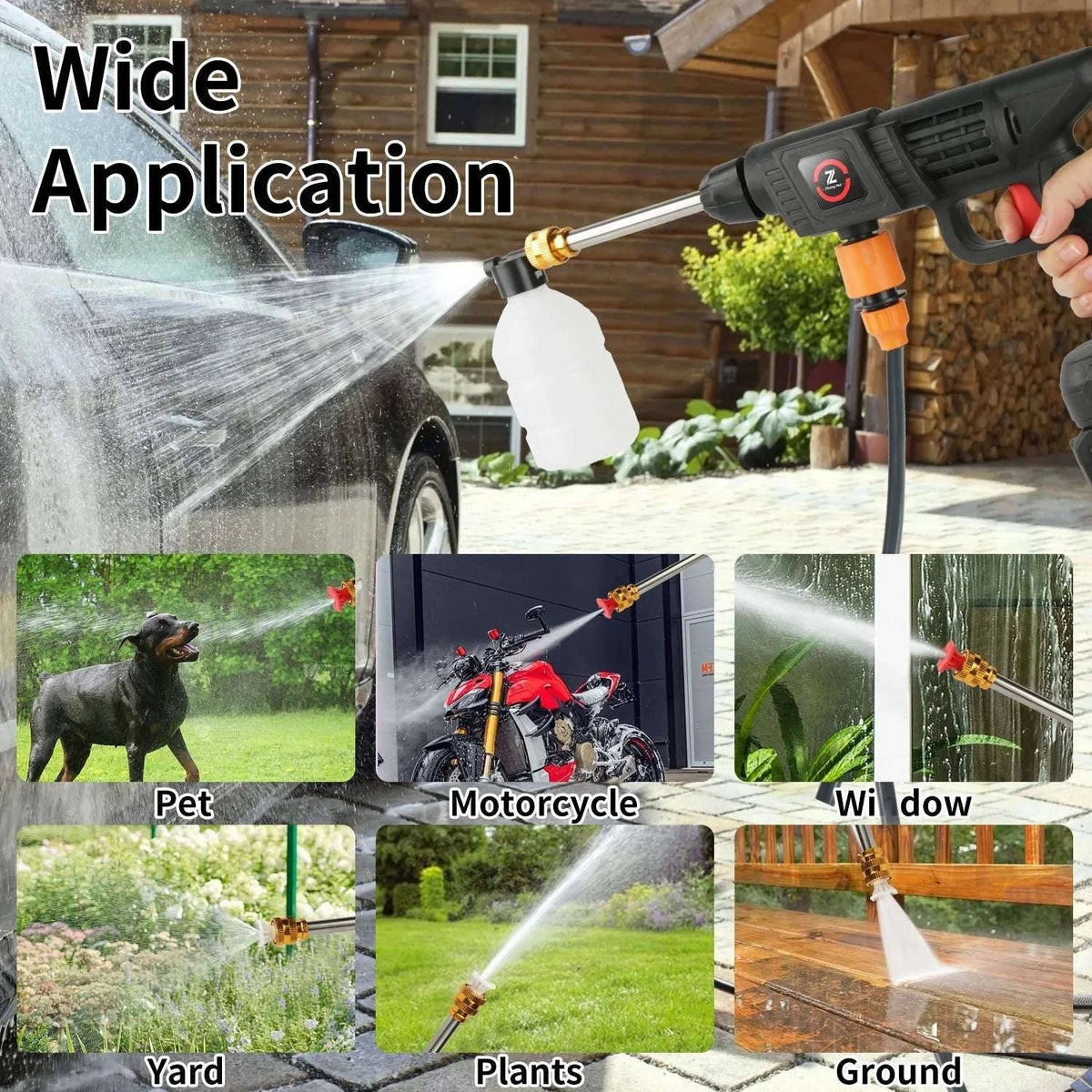 Cordless High Pressure Washer 50Bar with Battery & 6-in-1 Nozzle-20000mAh Battery*2 / EU / france|Electric