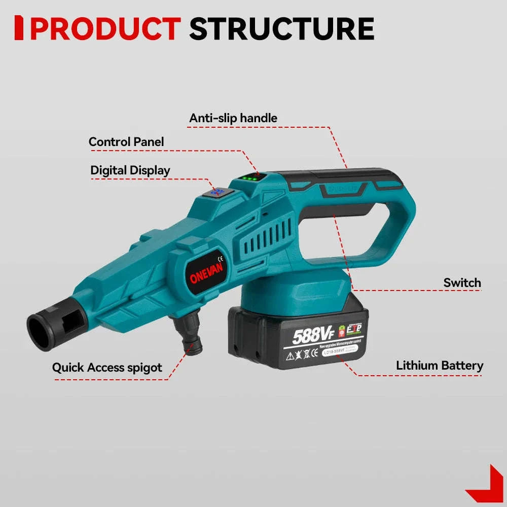 Cordless High Pressure Washer Gun 200 Bar 6-in-1 Spray for Car & Garden-Without Battery / China Mainland