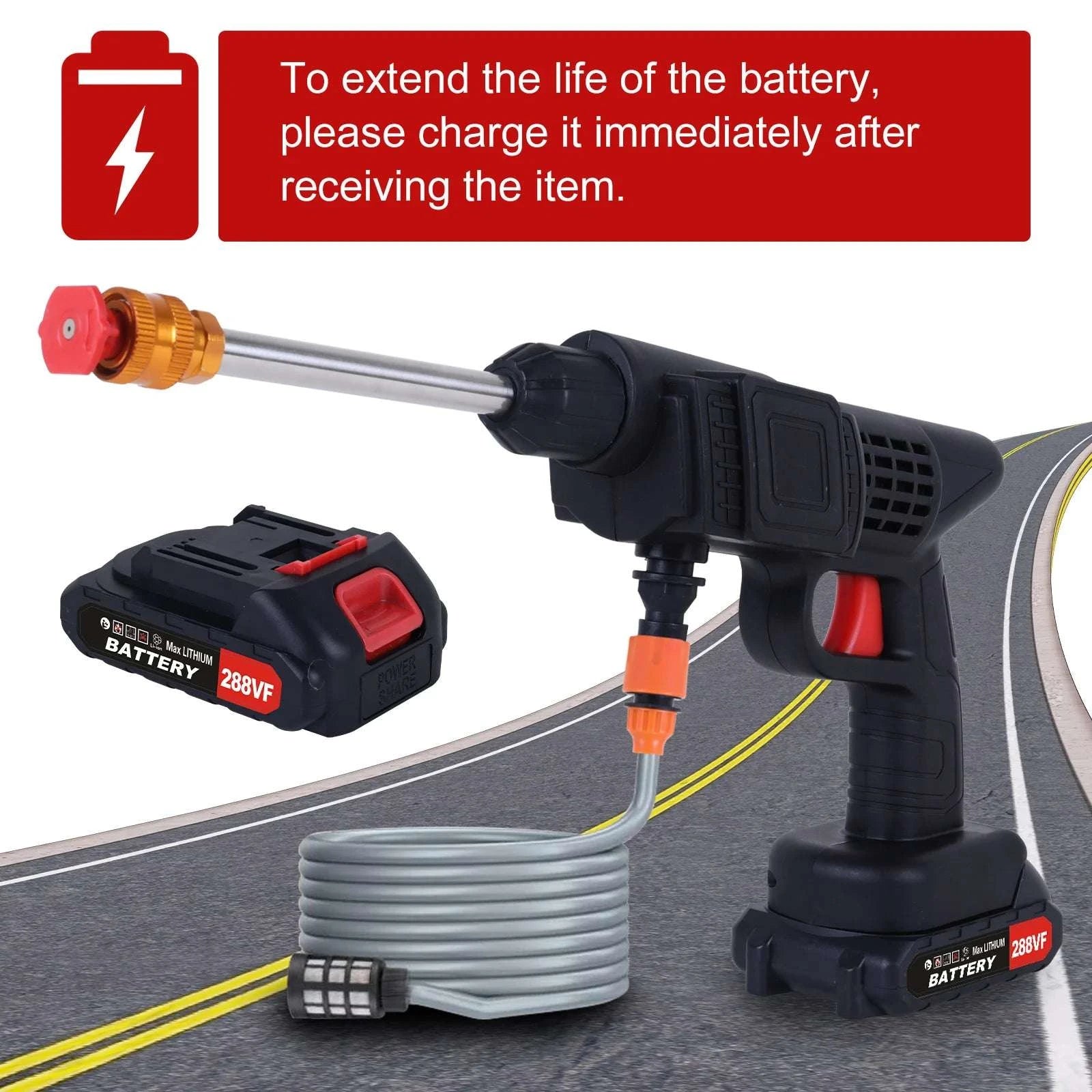 Cordless High Pressure Washer Gun 450W 26Bar with Dual Batteries-Battery Powered / United States