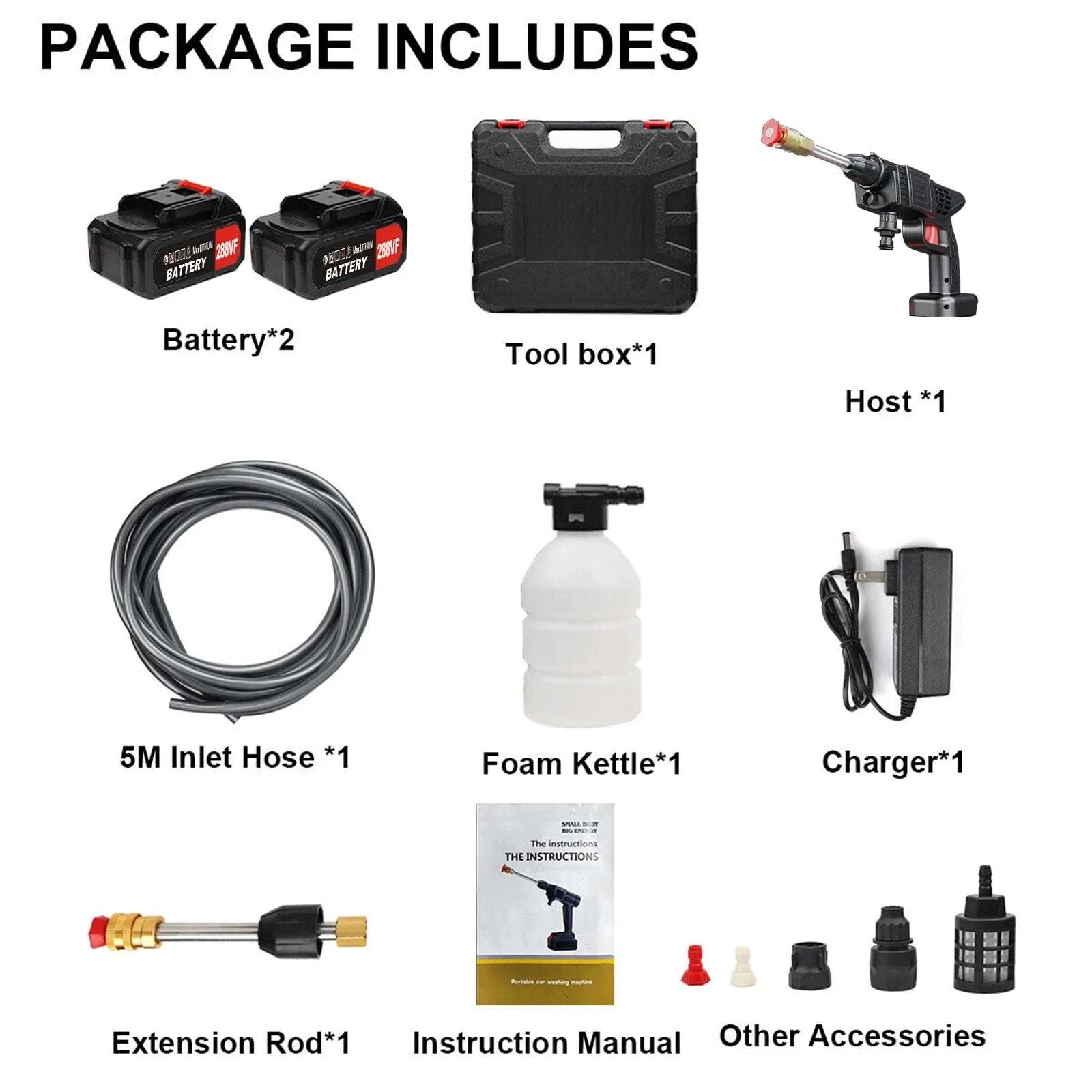 Cordless High Pressure Washer Gun 450W 26Bar with Dual Batteries-Battery Powered / United States