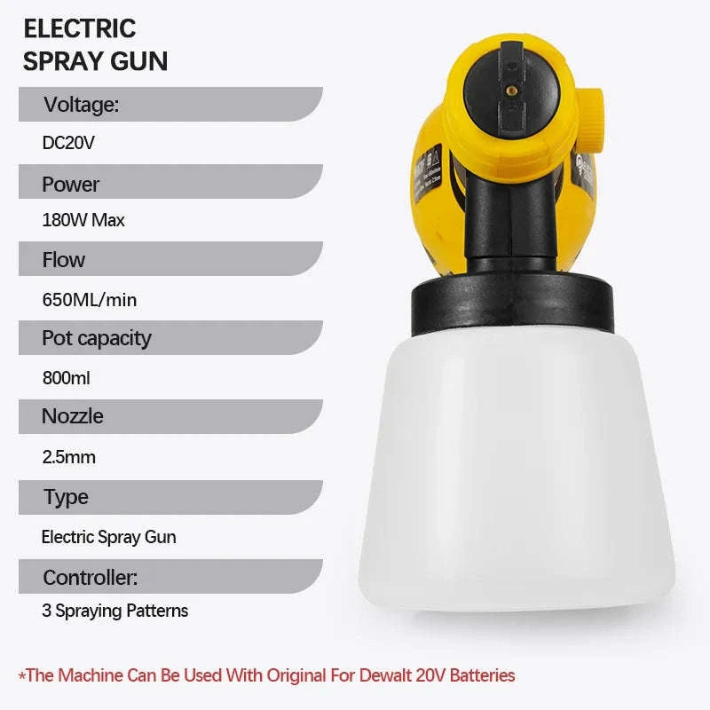 Cordless HVLP Paint Sprayer with 800ml Cup & 3 Spray Patterns-1 Battery / United States