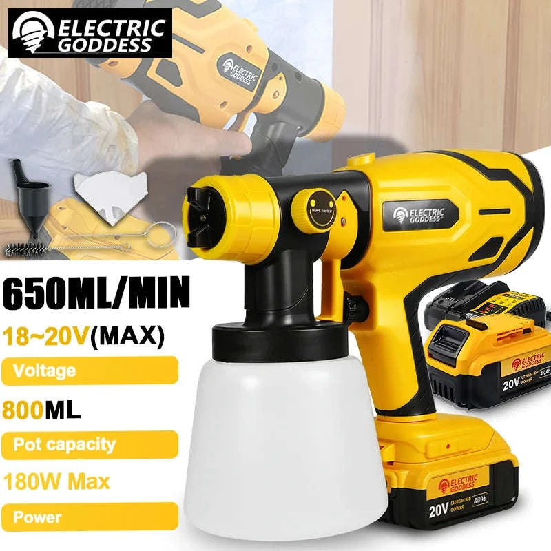 Cordless HVLP Paint Sprayer with 800ml Cup & 3 Spray Patterns-1 Battery / United States