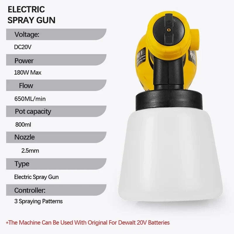 Cordless HVLP Paint Sprayer with 800ml Cup & 3 Spray Patterns-1 Battery / United States