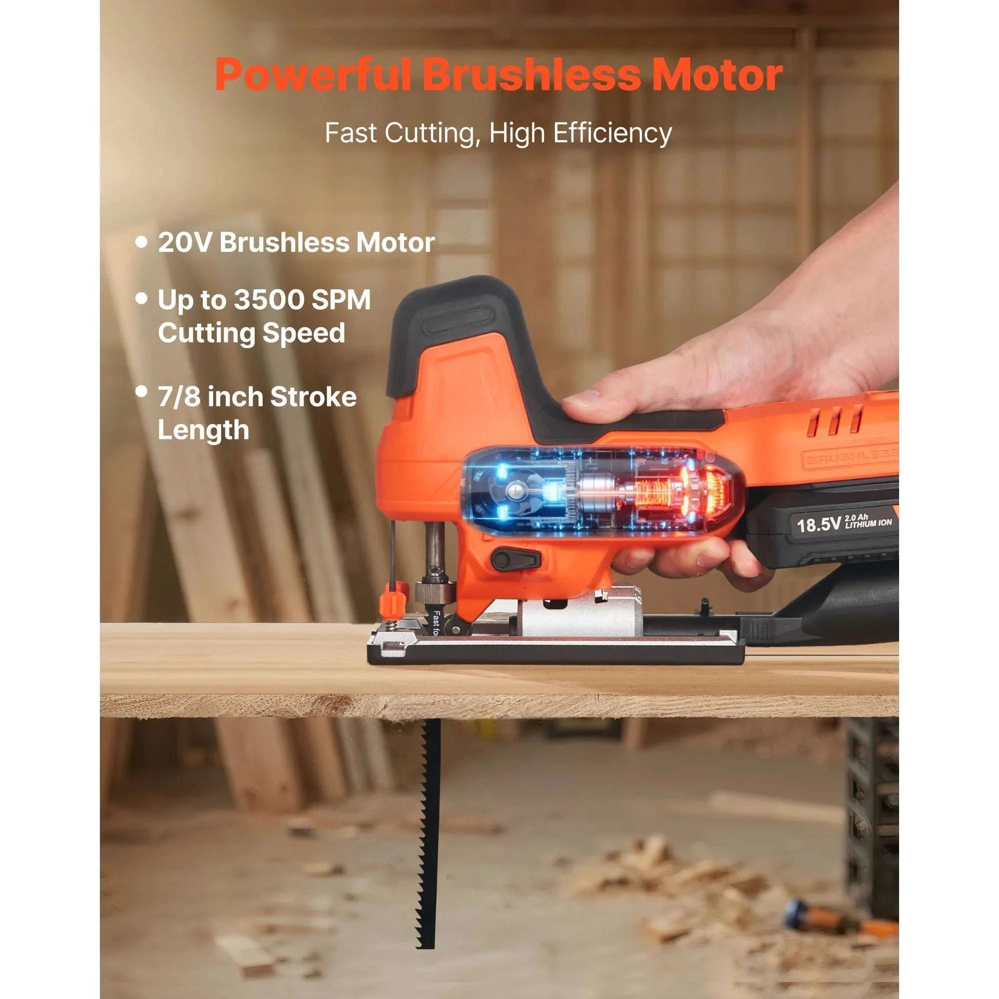 Cordless Jig Saw 3500 SPM with Variable Speeds & Orbital Settings-3500spm / United States