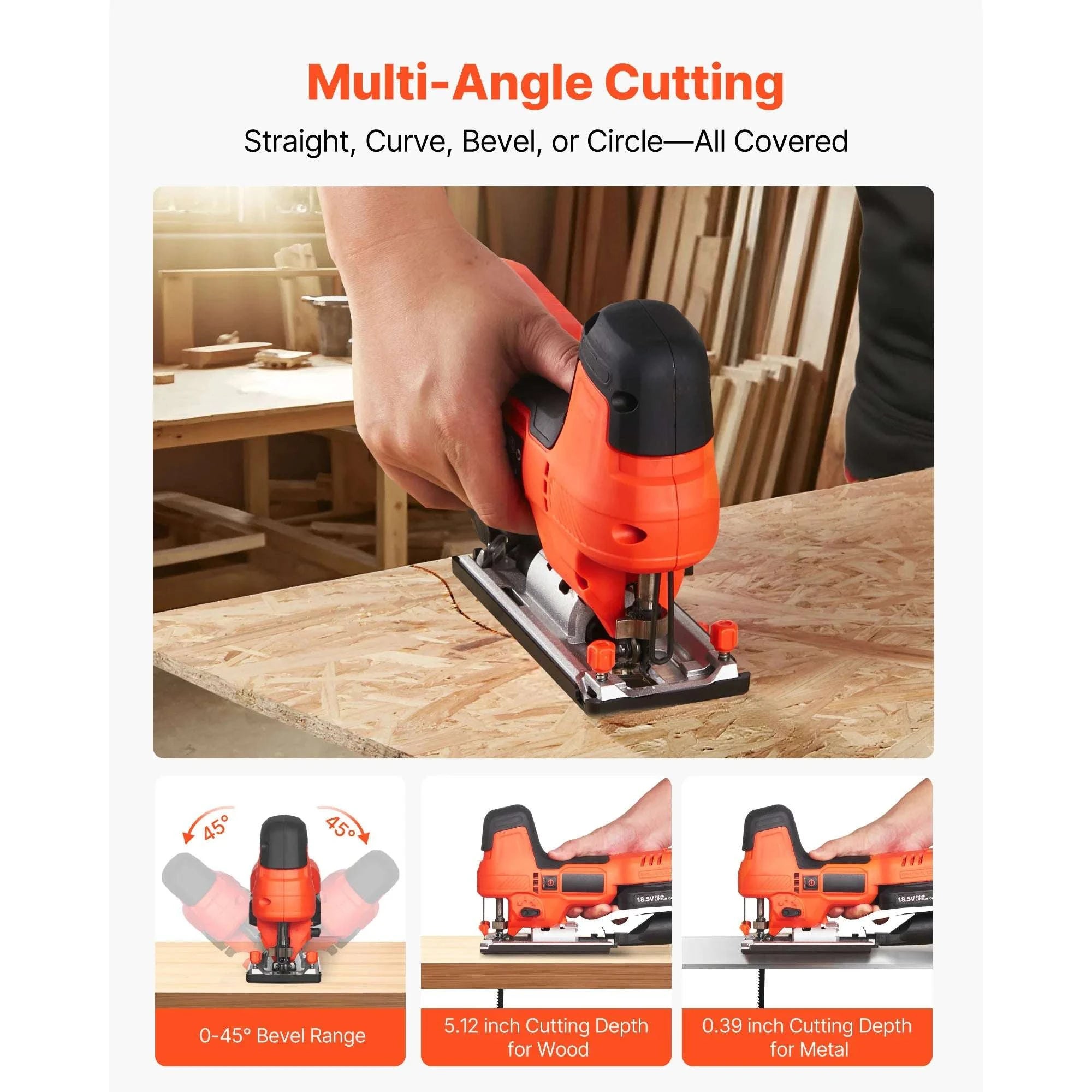 Cordless Jig Saw 3500 SPM with Variable Speeds & Orbital Settings-3500spm / United States