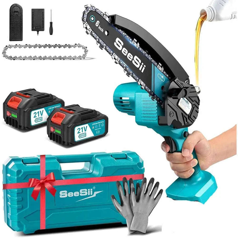 Cordless Mini Chainsaw 6 Inch Rechargeable Pruning Saw-With 2-battery 4.0Ah / EU / GERMANY
