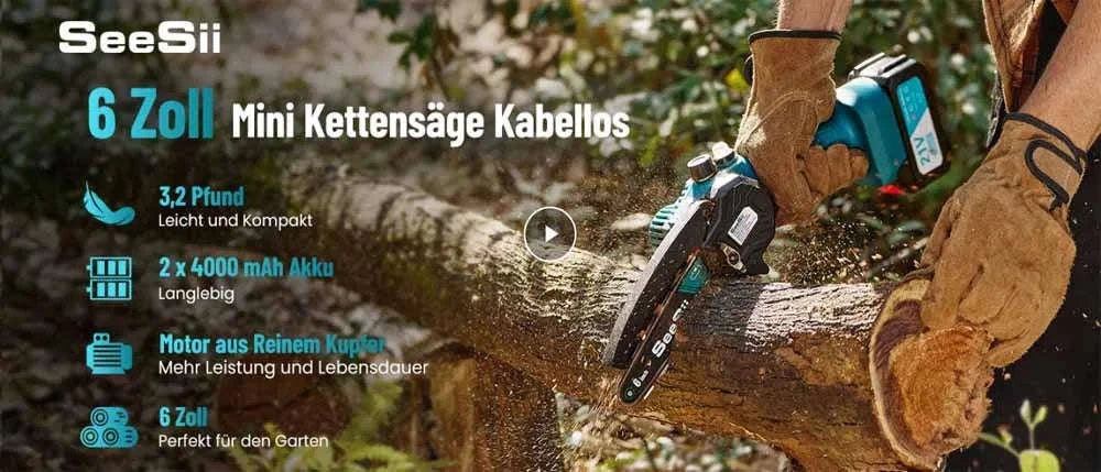Cordless Mini Chainsaw 6 Inch Rechargeable Pruning Saw-With 2-battery 4.0Ah / EU / GERMANY