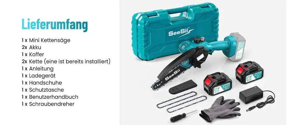 Cordless Mini Chainsaw 6 Inch Rechargeable Pruning Saw-With 2-battery 4.0Ah / EU / GERMANY