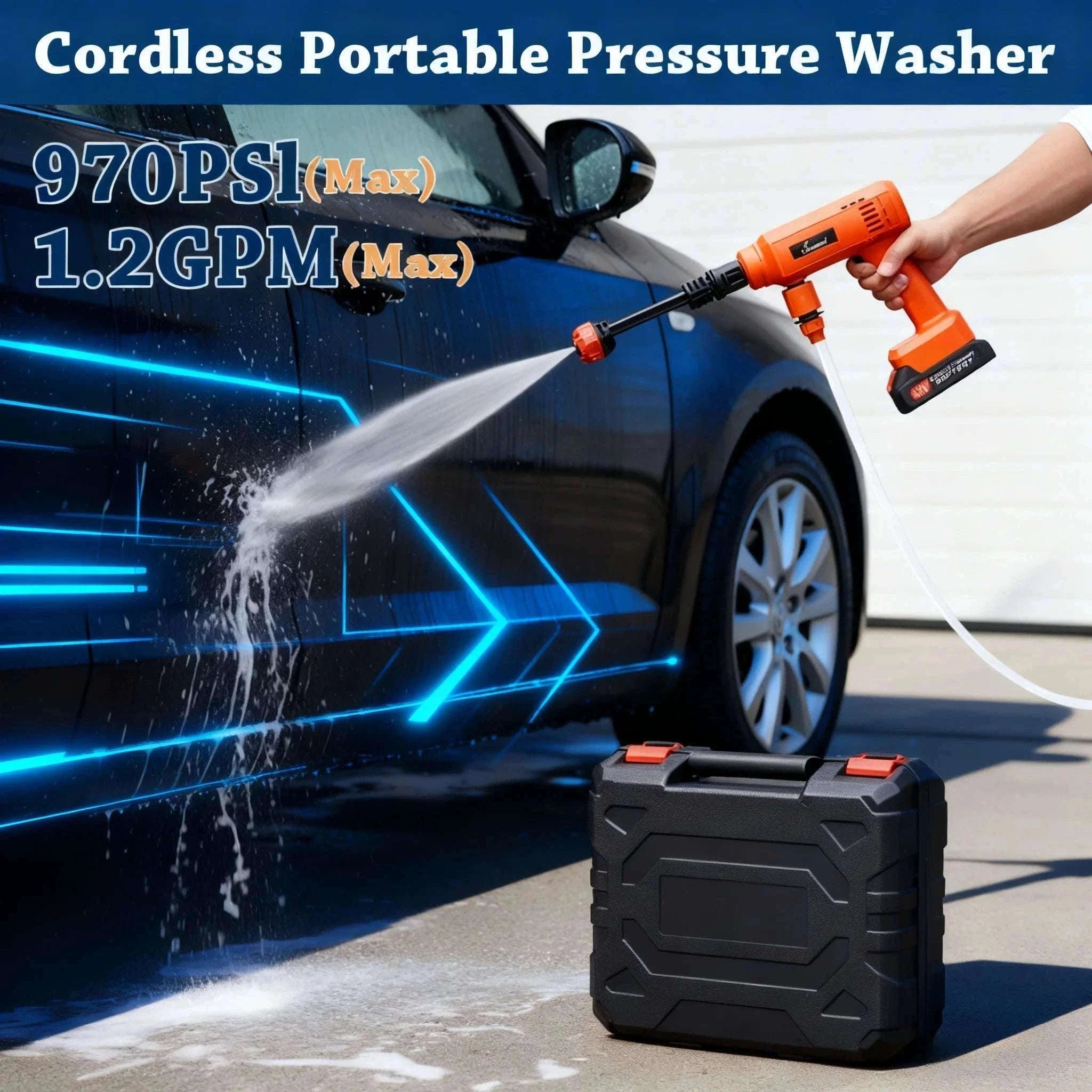 Cordless Portable Pressure Washer Gun with Battery and Hose-Red / US / two batteries|United States|Electric