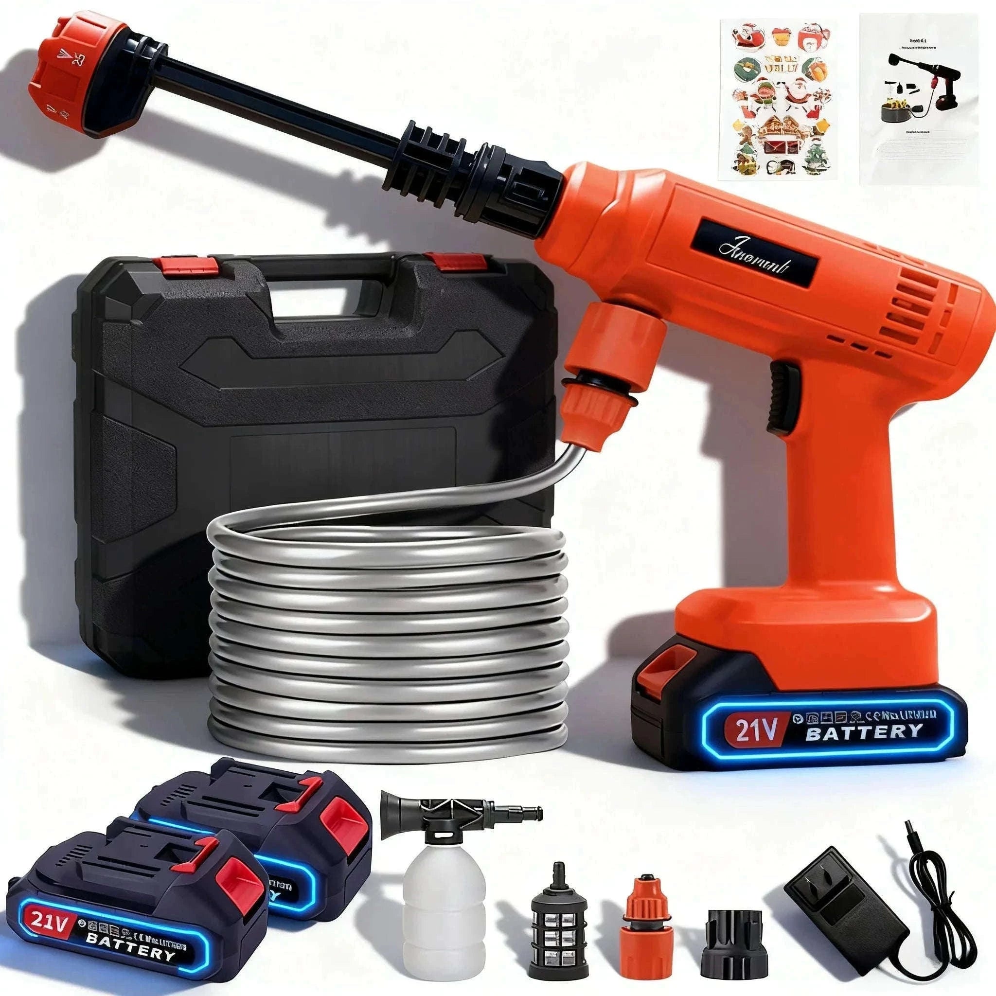 Cordless Portable Pressure Washer Gun with Battery and Hose-Red / US / two batteries|United States|Electric