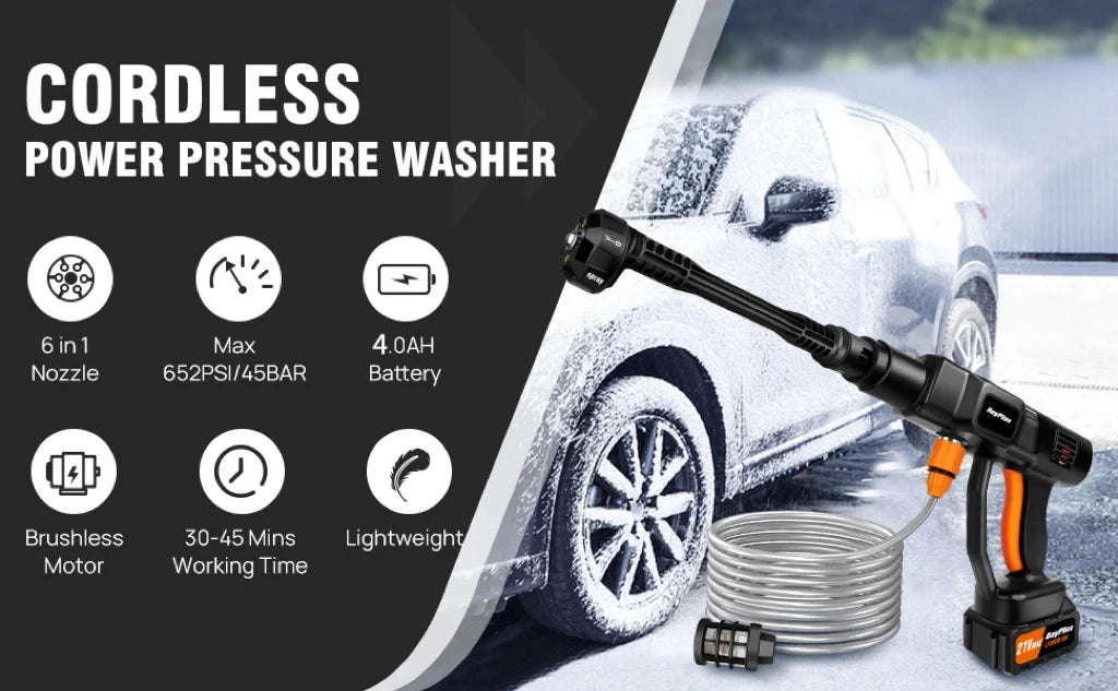Cordless Pressure Washer with 4.0Ah Battery and 6‑in‑1 Nozzle-with 2 batteries / UNITED KINGDOM