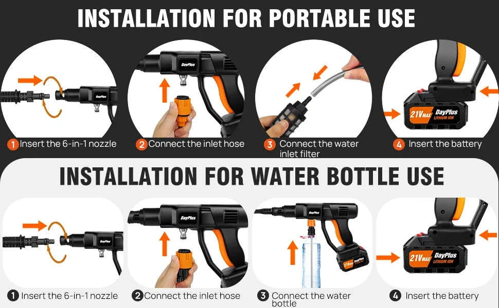 Cordless Pressure Washer with 4.0Ah Battery and 6‑in‑1 Nozzle-with 2 batteries / UNITED KINGDOM