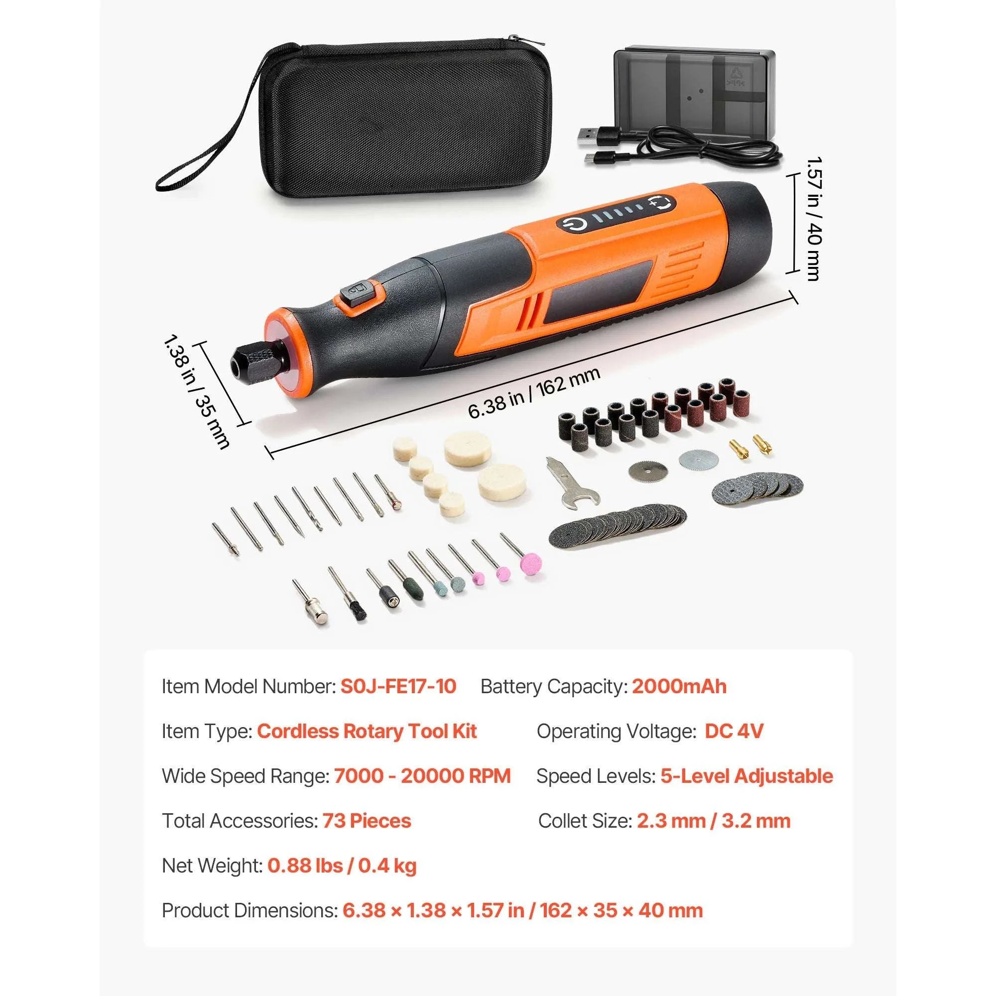 Cordless Rotary Tool Kit with 5 Speeds for DIY Engraving Sanding-DC 4V / United States