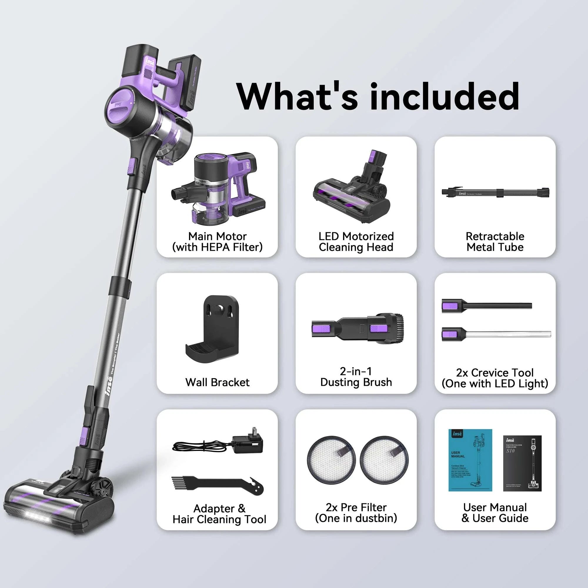 Cordless Stick Vacuum Cleaner 30Kpa 350W with 50 Min Runtime-PURPLE / US / Australia