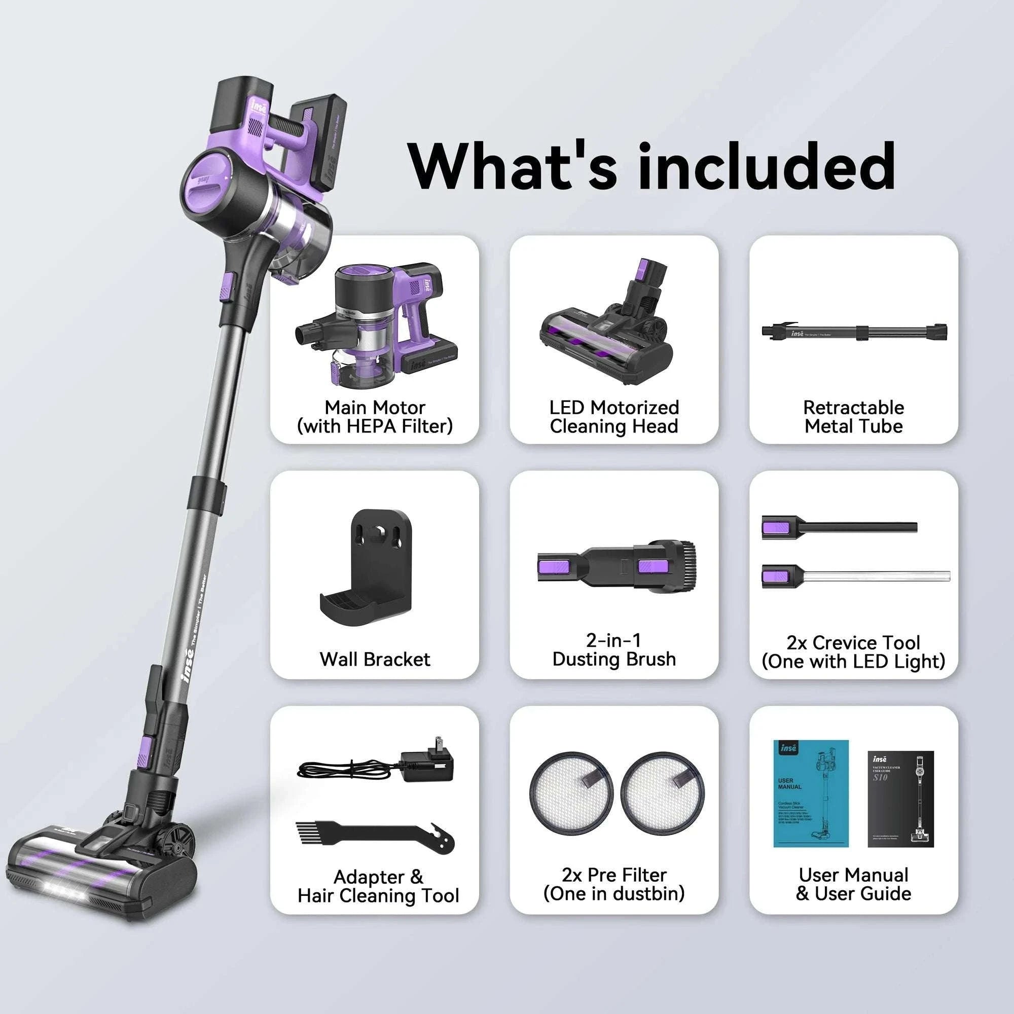 Cordless Stick Vacuum Cleaner 30Kpa 350W with 50 Min Runtime-PURPLE / US / Australia