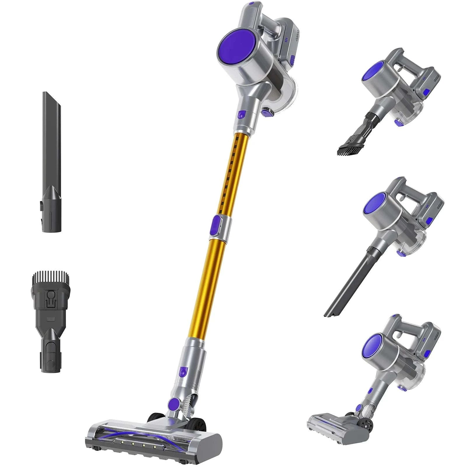 Cordless Stick Vacuum with LED Brush, Wall Mount & 3 Head Tools-Purple Yellow / United States