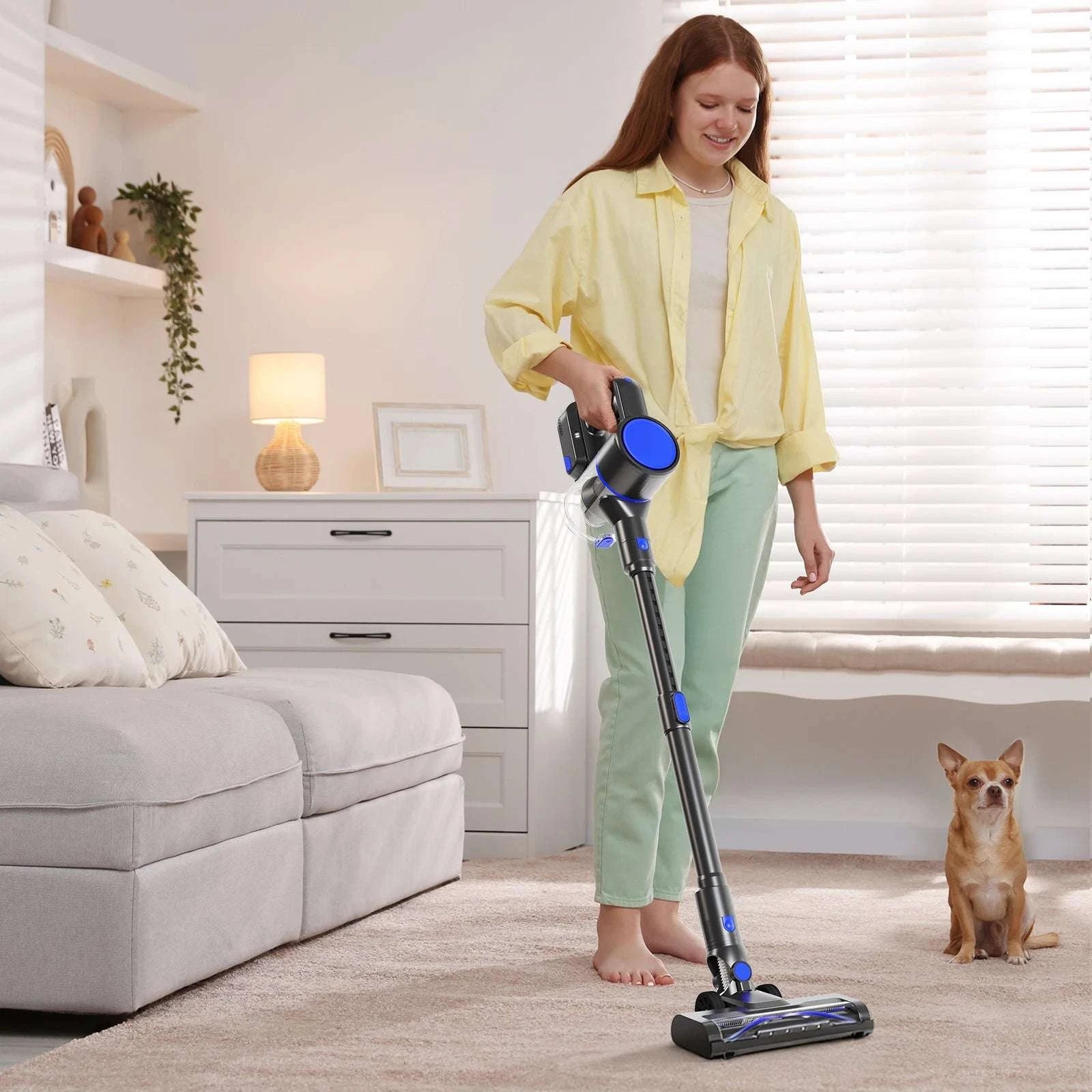 Cordless Stick Vacuum with LED Brush, Wall Mount & 3 Head Tools-Purple Yellow / United States