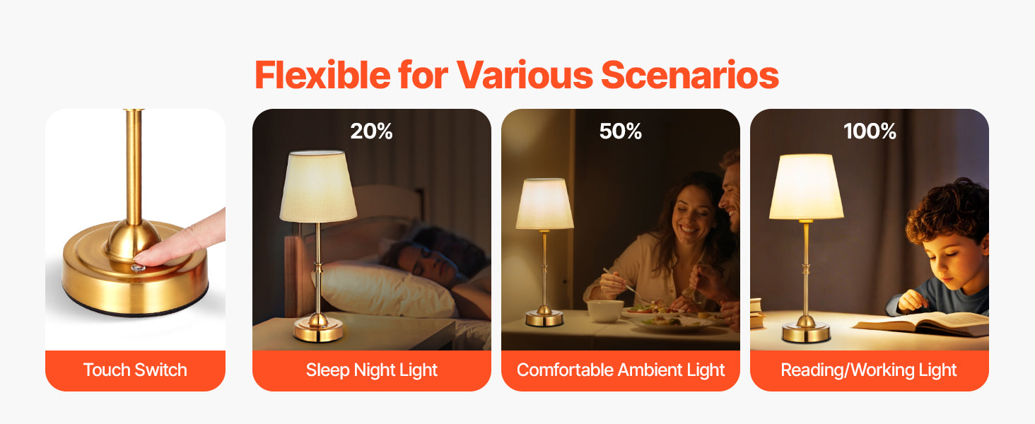 Cordless Table Lamp with Rechargeable Battery & Touch Dimming