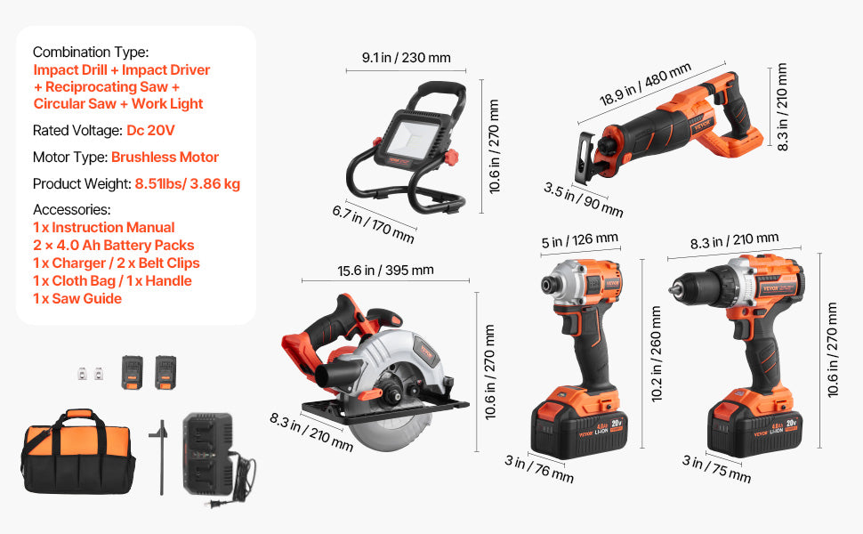 Cordless Drill & Impact Driver Combo Kit with Batteries and Charger