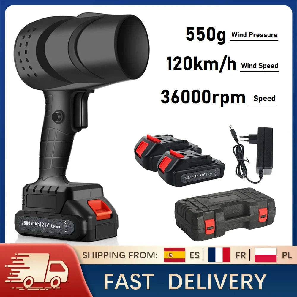 Cordless Turbo Fan Blower 120km/h 36000RPM Car Dryer & Dust Cleaner-Black 1 pc Battery / france / EU